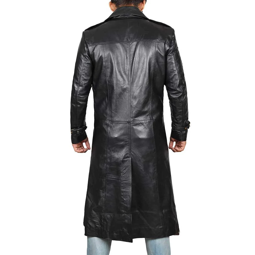 Black Genuine Leather Trench Coat Men’s – Leather Duster Coat
