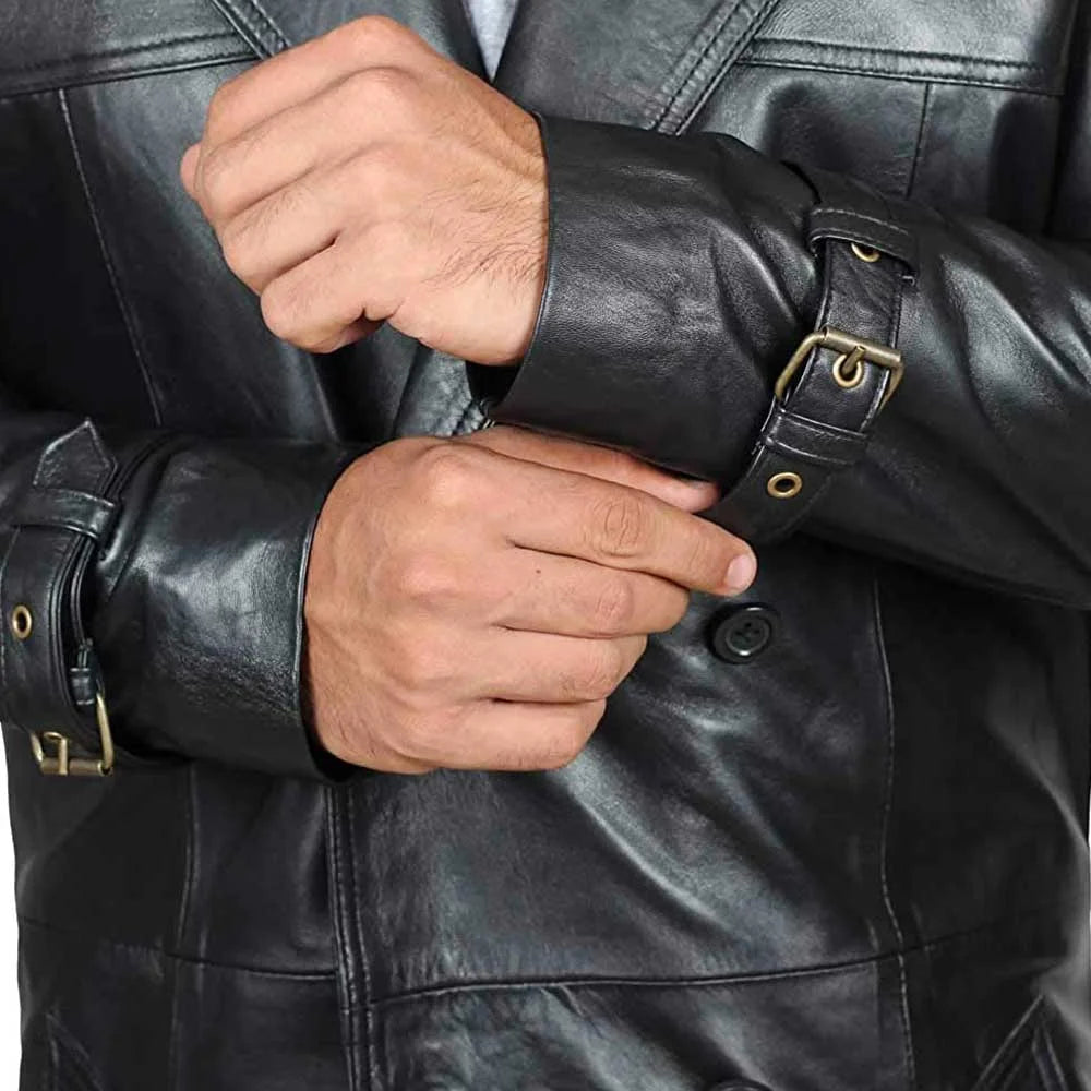 Black Genuine Leather Trench Coat Men’s – Leather Duster Coat