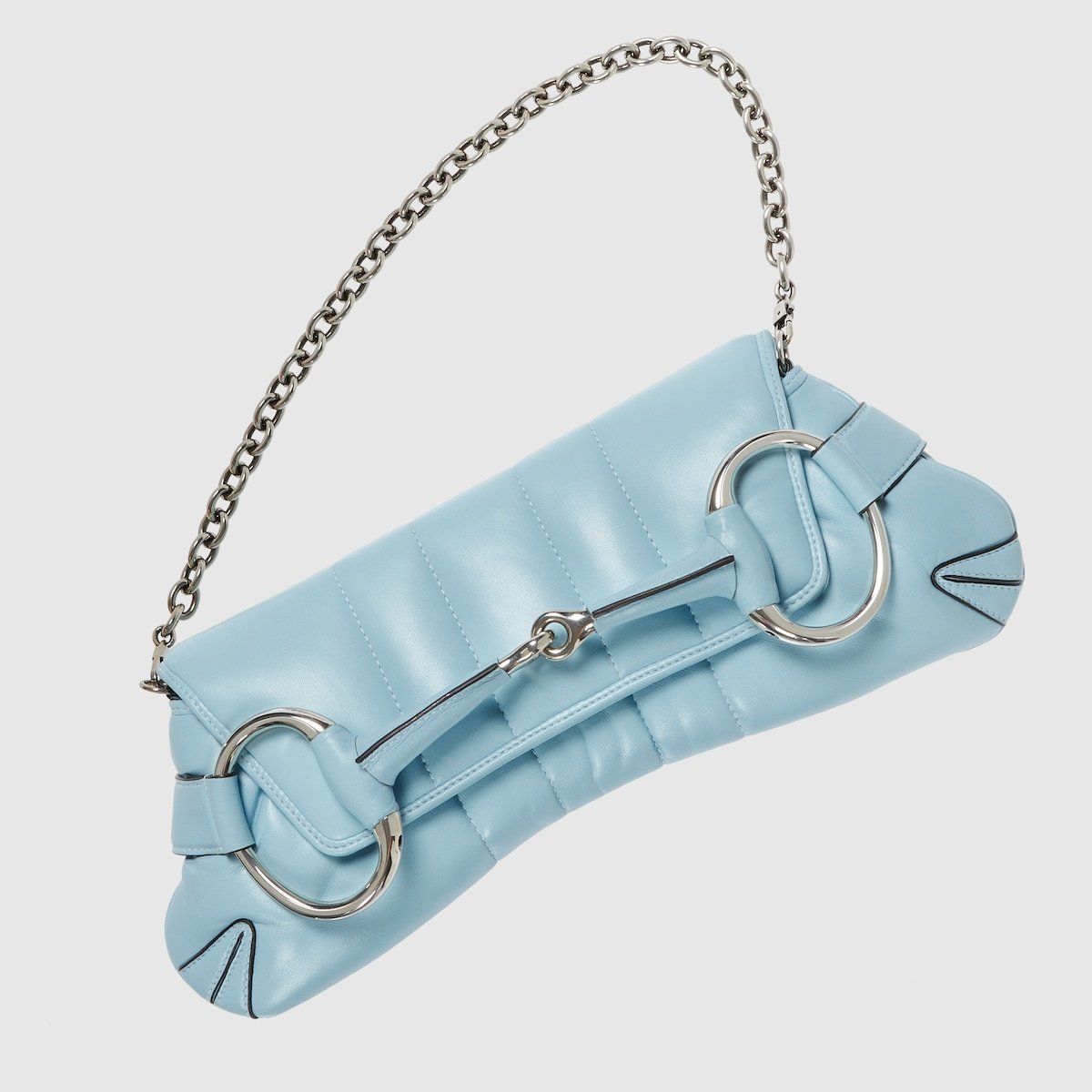 Gucci Horsebit Chain Medium Shoulder Bag Light Blue For Women 15 Inches/ 38 Cm