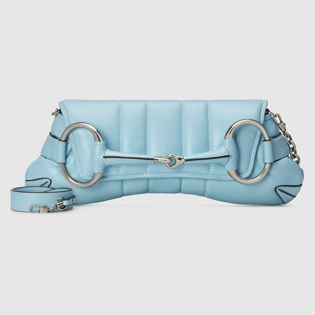Gucci Horsebit Chain Medium Shoulder Bag Light Blue For Women 15 Inches/ 38 Cm