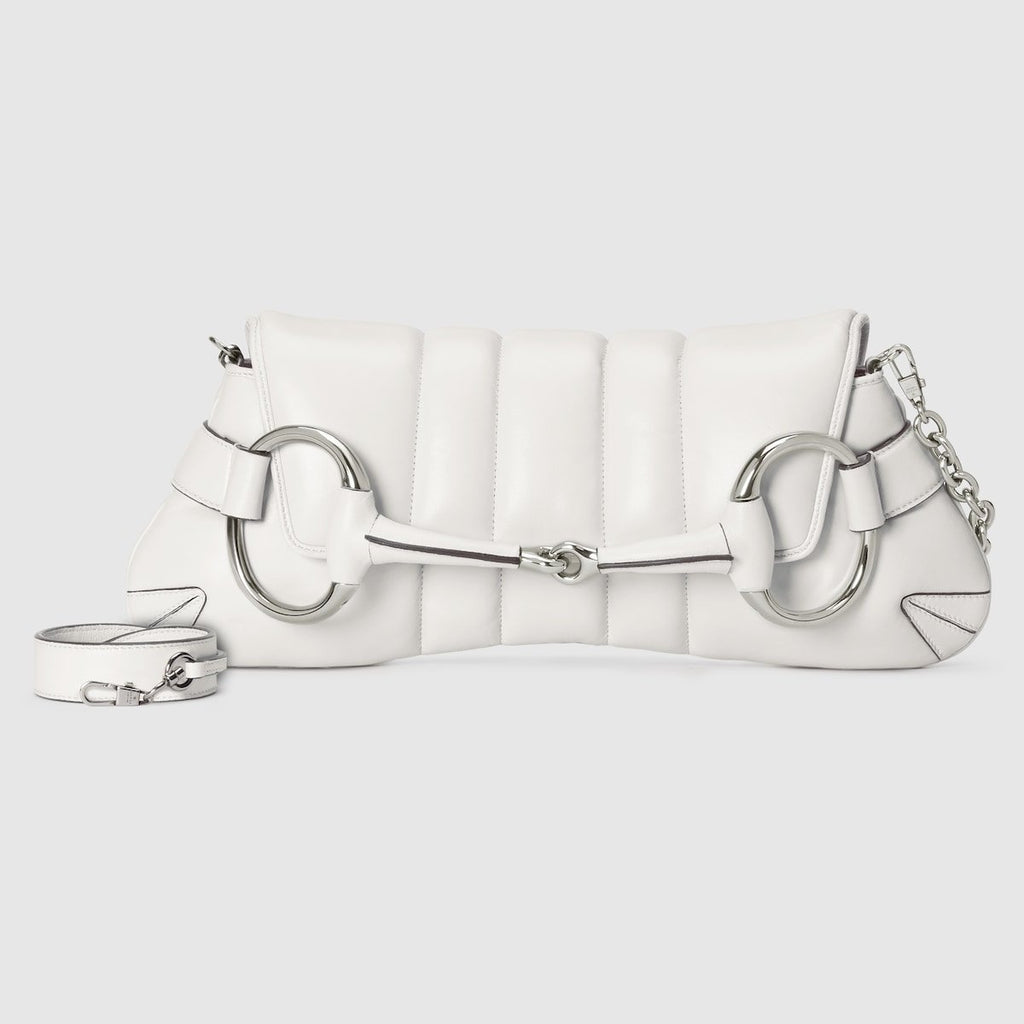 Gucci Horsebit Chain Medium Shoulder Bag White For Women 15 Inches/ 38 Cm