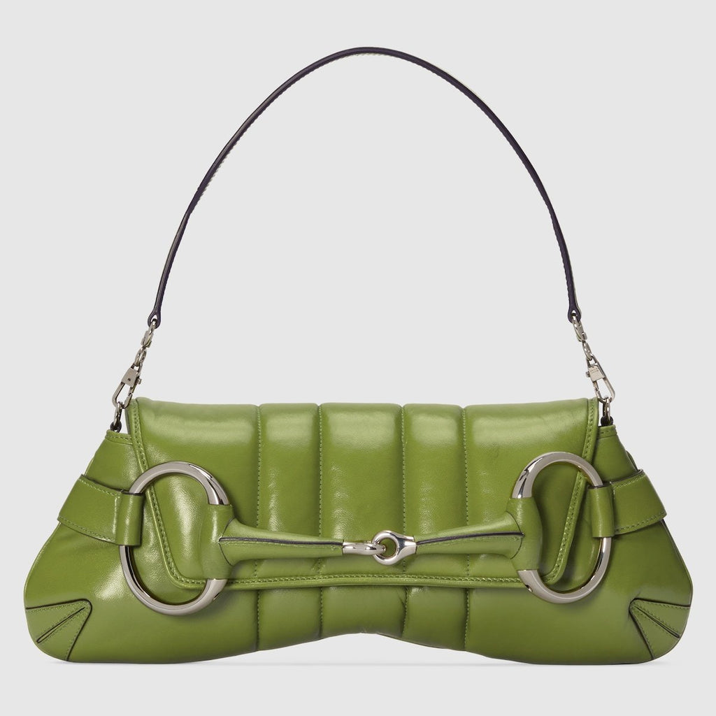 Gucci Horsebit Chain Medium Shoulder Bag Green For Women 15 Inches/ 38 Cm