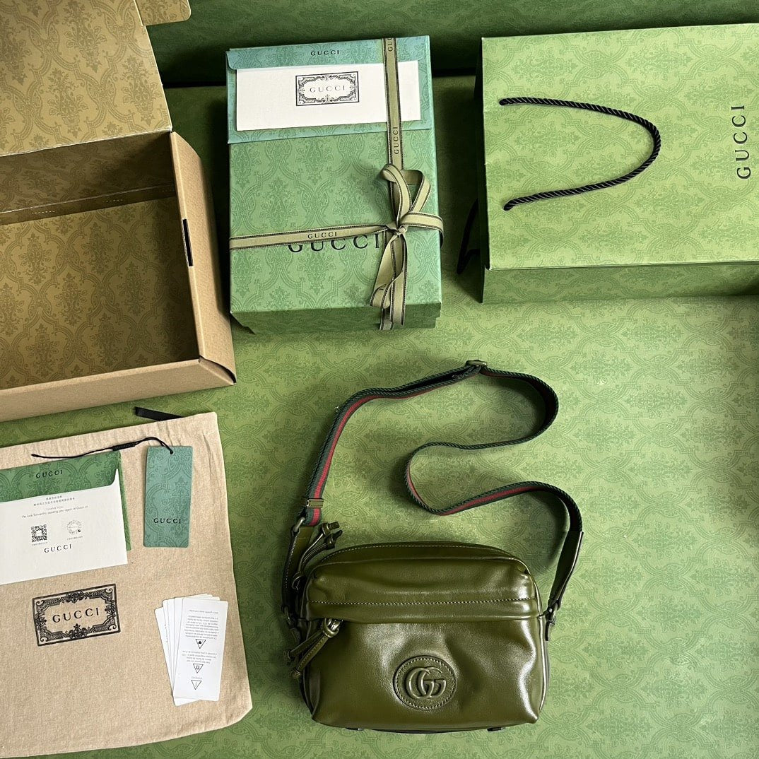 Gucci Shoulder Tonal Double G Bag Green Khaki/Black For Men 23.3cm/9.2in 725696 AABDH 3353 –