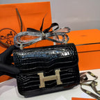 Hermes Constance 23 Pattern Crocodile Black For Women, Women’s Handbags, Shoulder Bag 9in/23cm