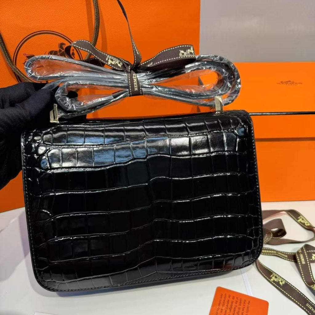 Hermes Constance 23 Pattern Crocodile Black For Women, Women’s Handbags, Shoulder Bag 9in/23cm