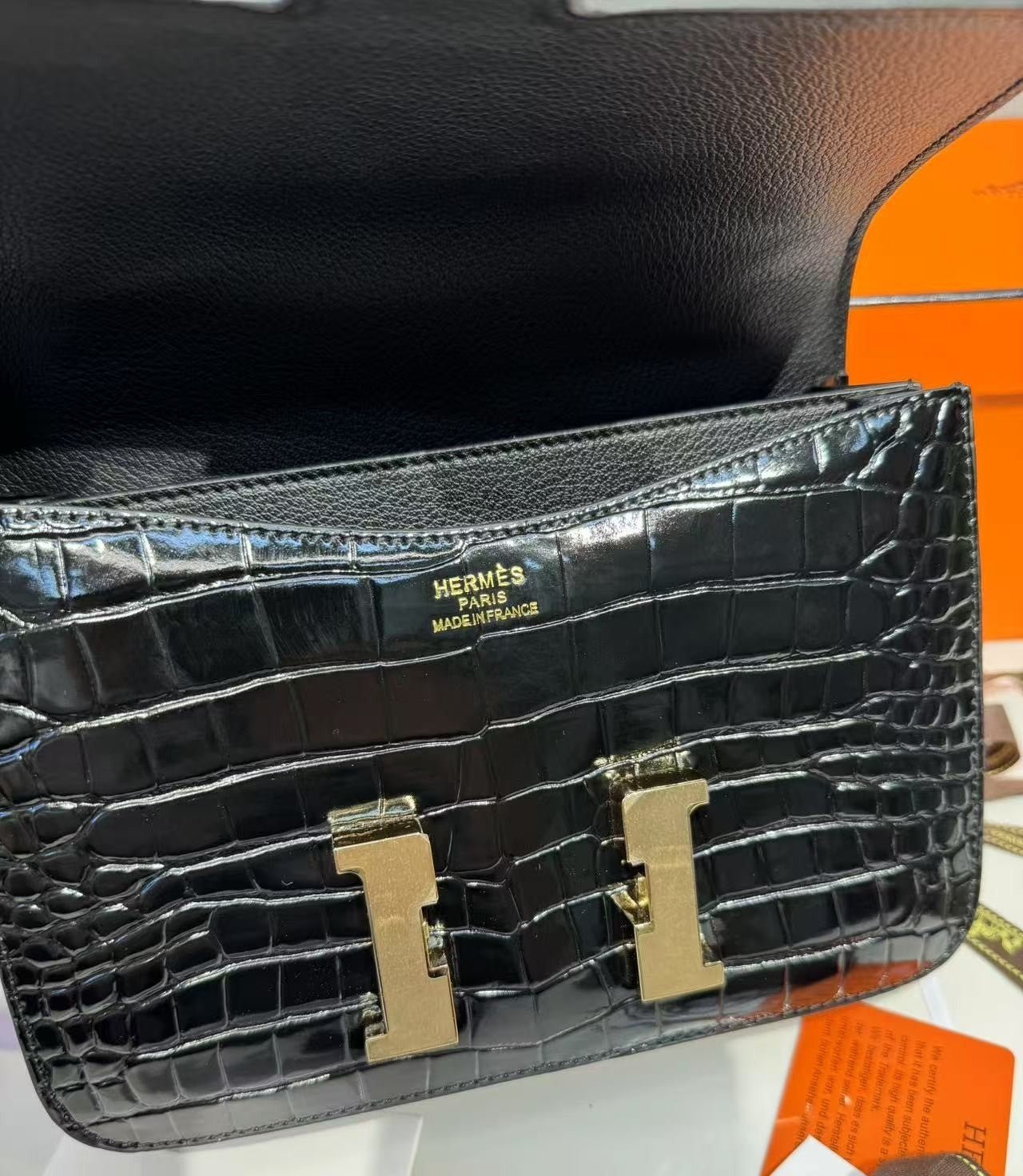 Hermes Constance 23 Pattern Crocodile Black For Women, Women’s Handbags, Shoulder Bag 9in/23cm