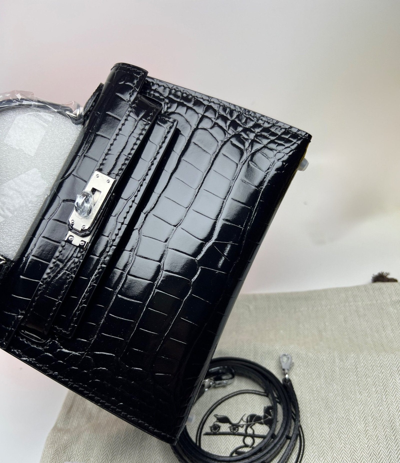 Hermes Mini Kelly 19 Black Silver Toned Hardware Bag For Women, Women’s Handbags, Shoulder Bags 7.5in/19cm