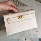 Hermes Kelly Pochettee White For Women Gold Toned Hardware 8.5in/22cm