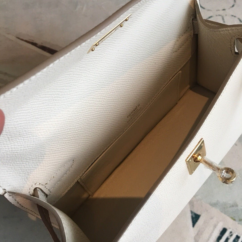 Hermes Kelly Pochettee White For Women Gold Toned Hardware 8.5in/22cm