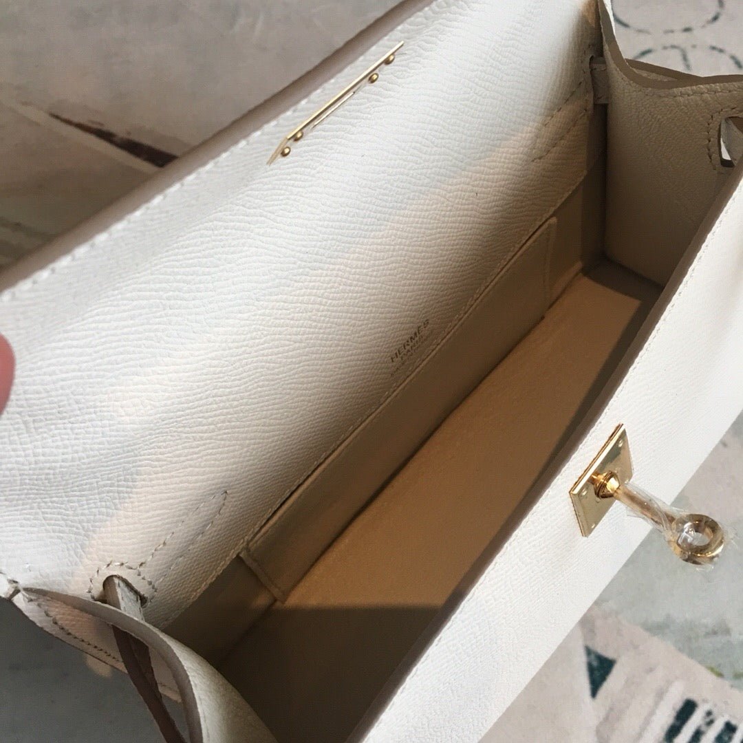 Hermes Kelly Pochettee White For Women Gold Toned Hardware 8.5in/22cm