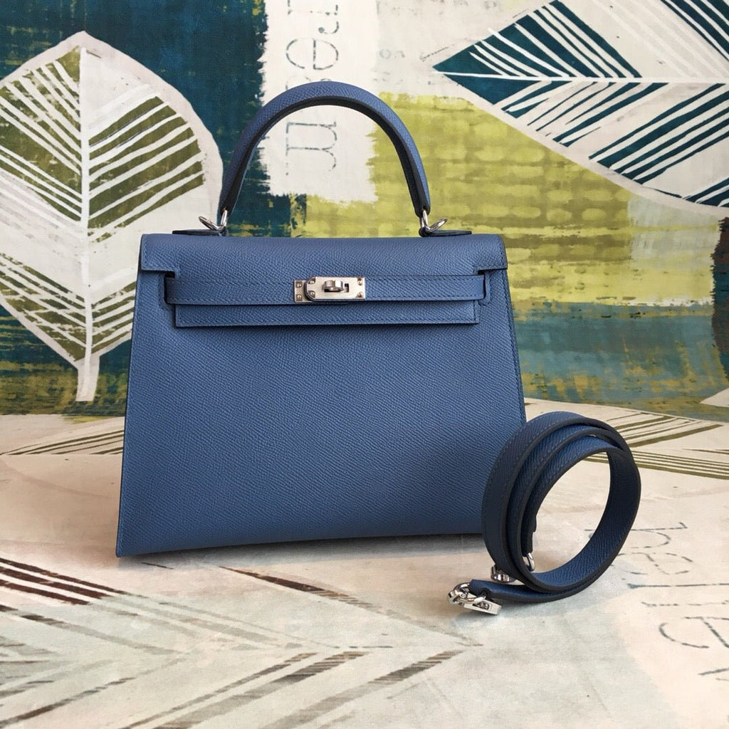 Hermes Kelly Navy For Women Silver Toned Hardware 10in/25cm