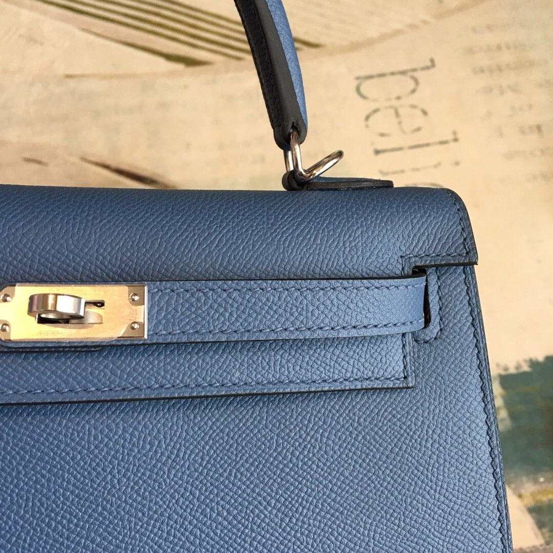 Hermes Kelly Navy For Women Silver Toned Hardware 10in/25cm