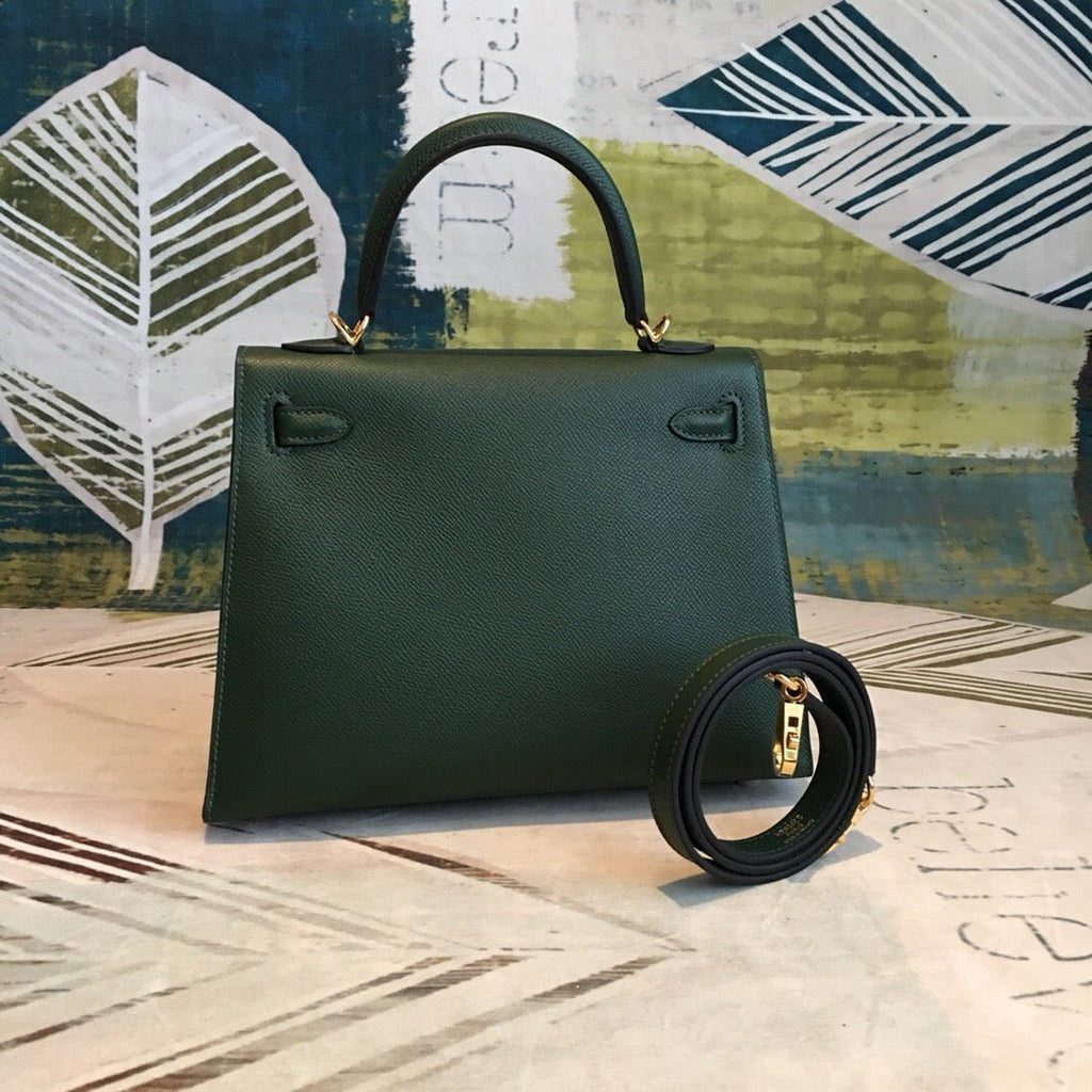 Hermes Kelly Green For Women Gold Toned Hardware 10in/25cm