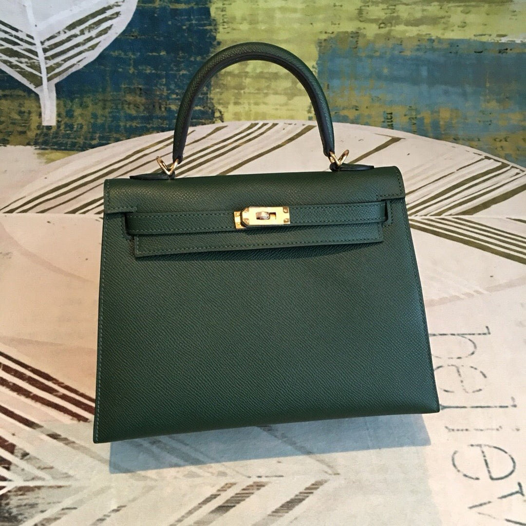 Hermes Kelly Green For Women Gold Toned Hardware 10in/25cm