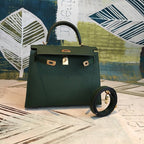 Hermes Kelly Green For Women Gold Toned Hardware 10in/25cm