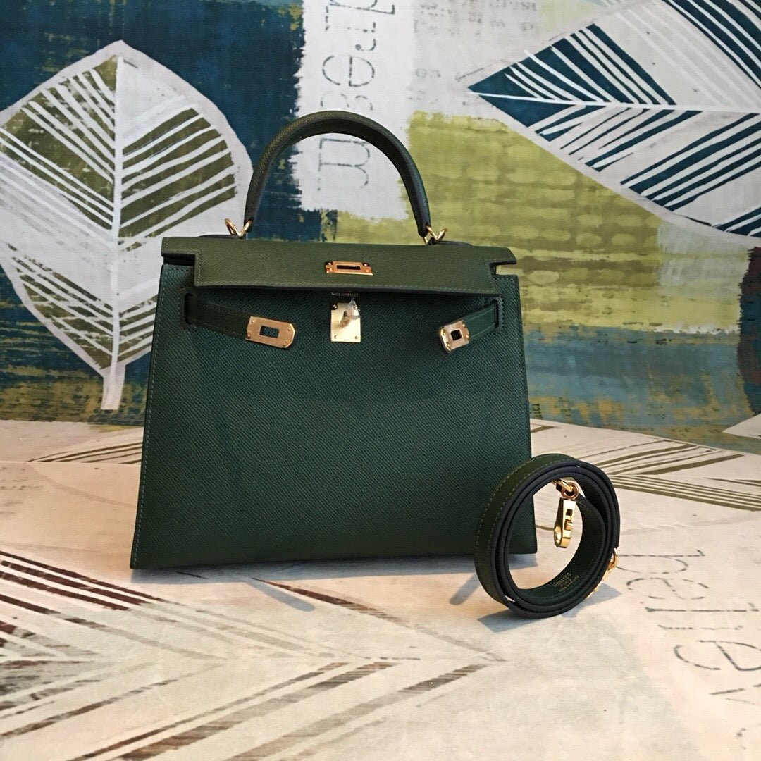Hermes Kelly Green For Women Gold Toned Hardware 10in/25cm