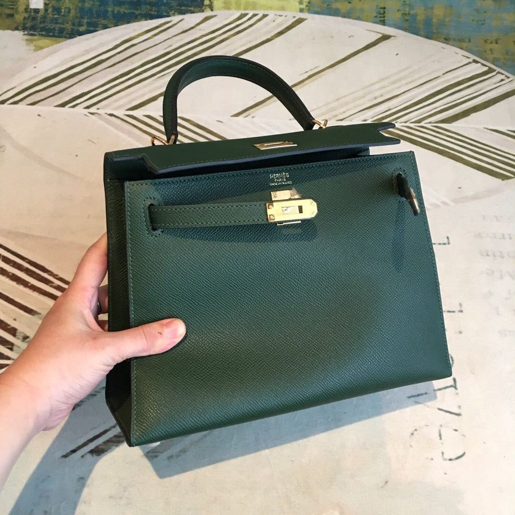 Hermes Kelly Green For Women Gold Toned Hardware 10in/25cm