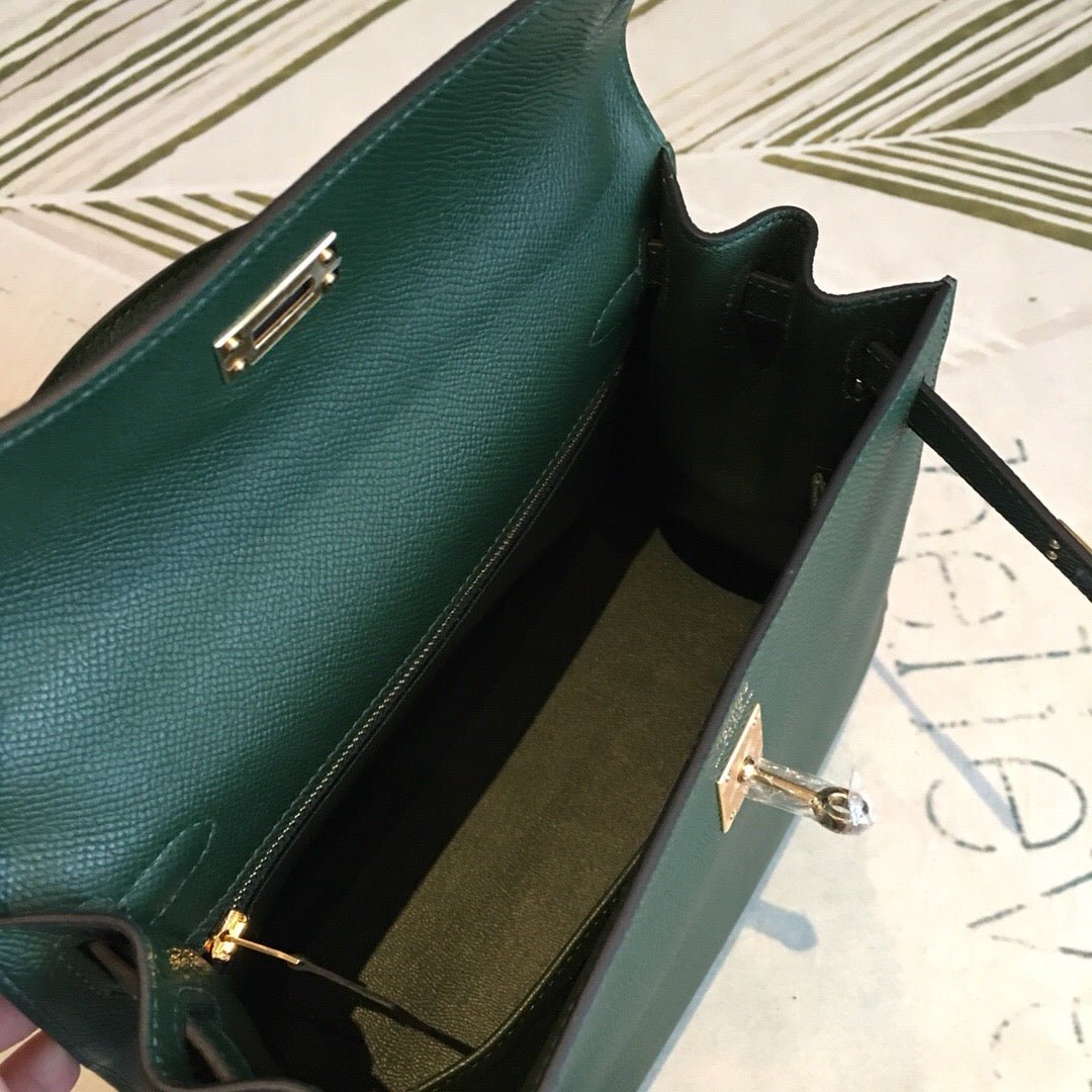 Hermes Kelly Green For Women Gold Toned Hardware 10in/25cm