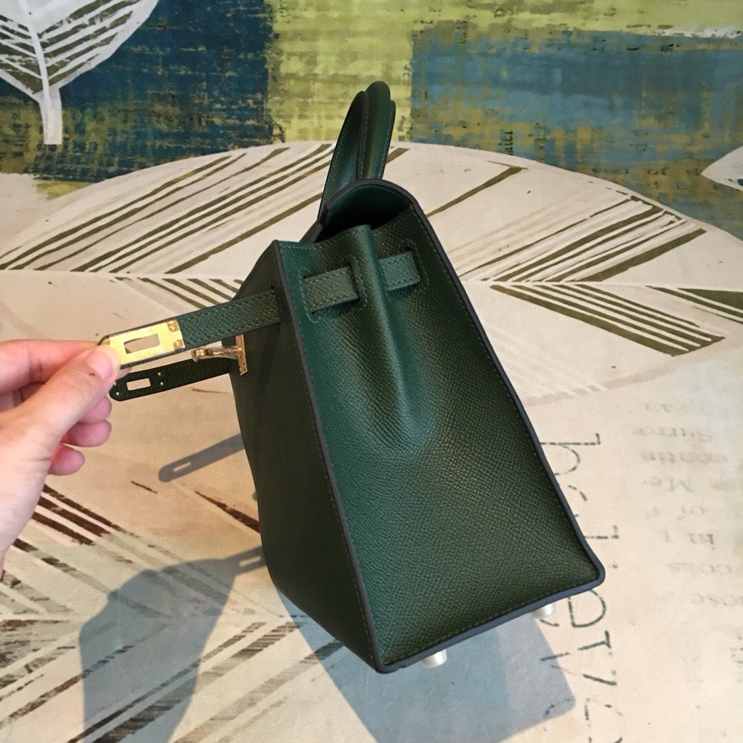 Hermes Kelly Green For Women Gold Toned Hardware 10in/25cm