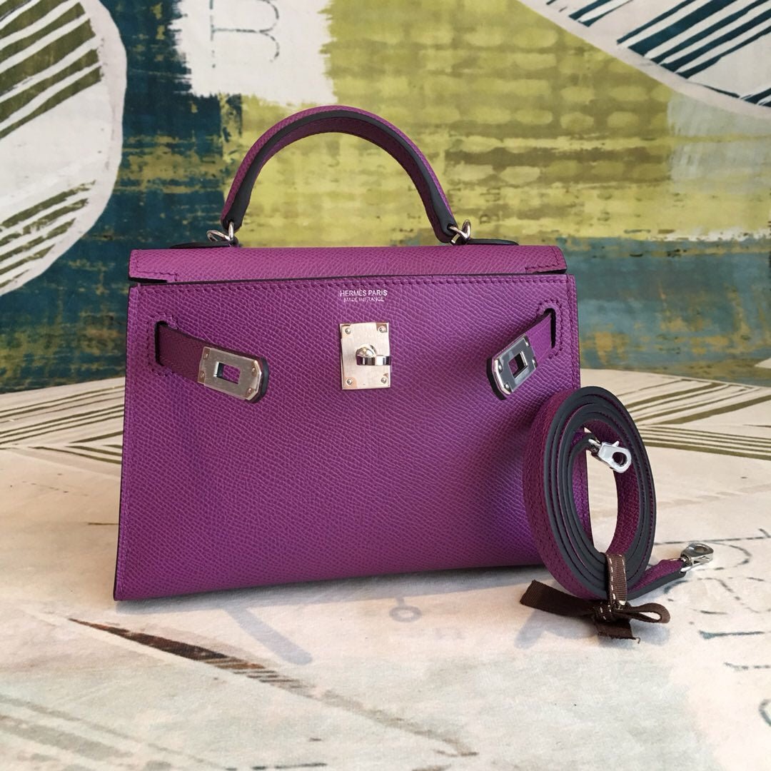 Hermes Mini Kelly Violet For Women Silver Toned Hardware 7.5in/19cm