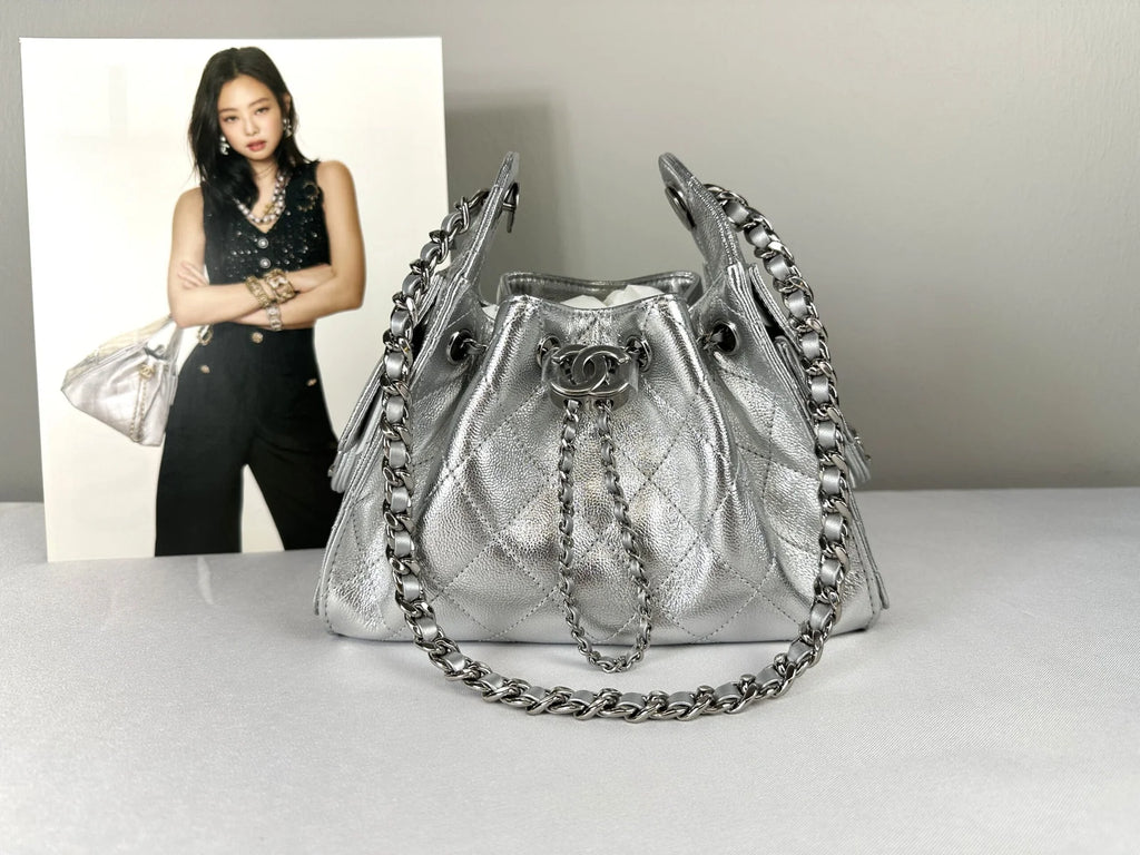 Chanel 26C Silver Caviar Mini 25 with Ruthenium Hardware