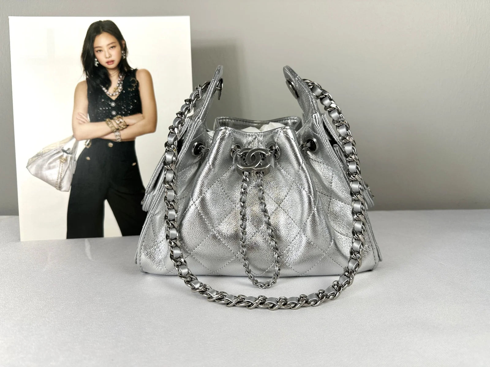 Chanel 26C Silver Caviar Mini 25 with Ruthenium Hardware