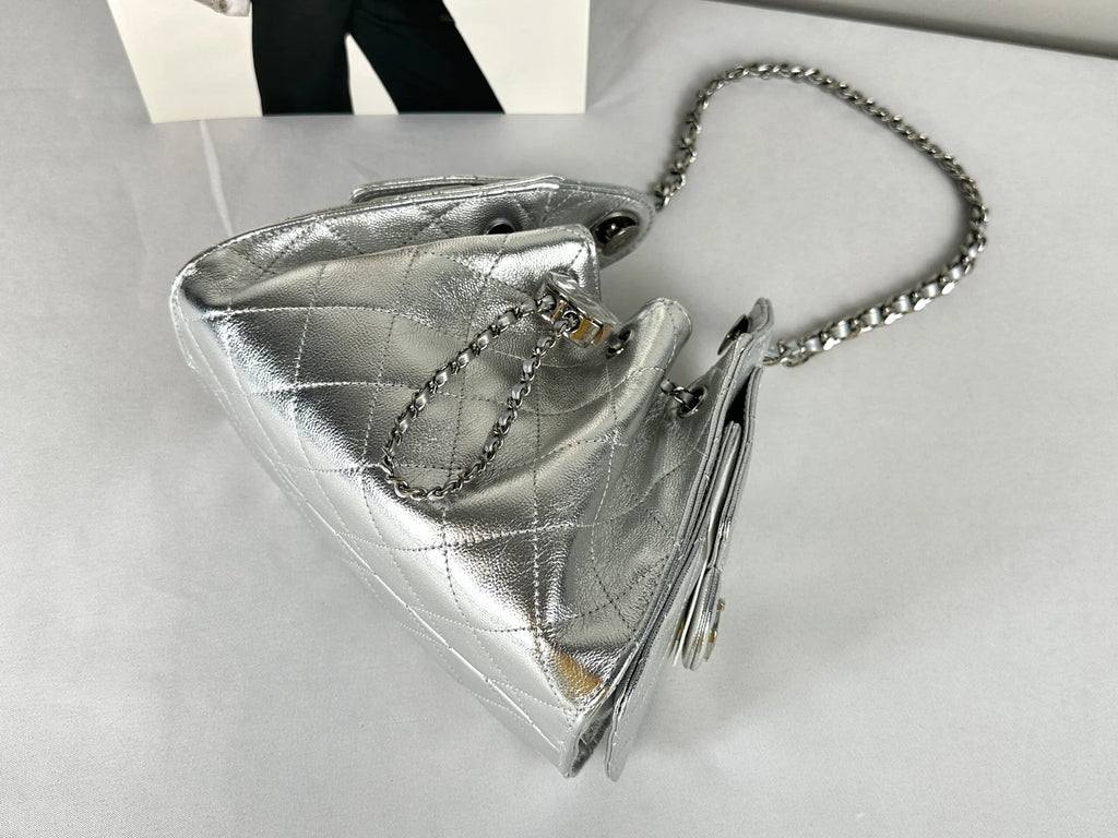 Chanel 26C Silver Caviar Mini 25 with Ruthenium Hardware