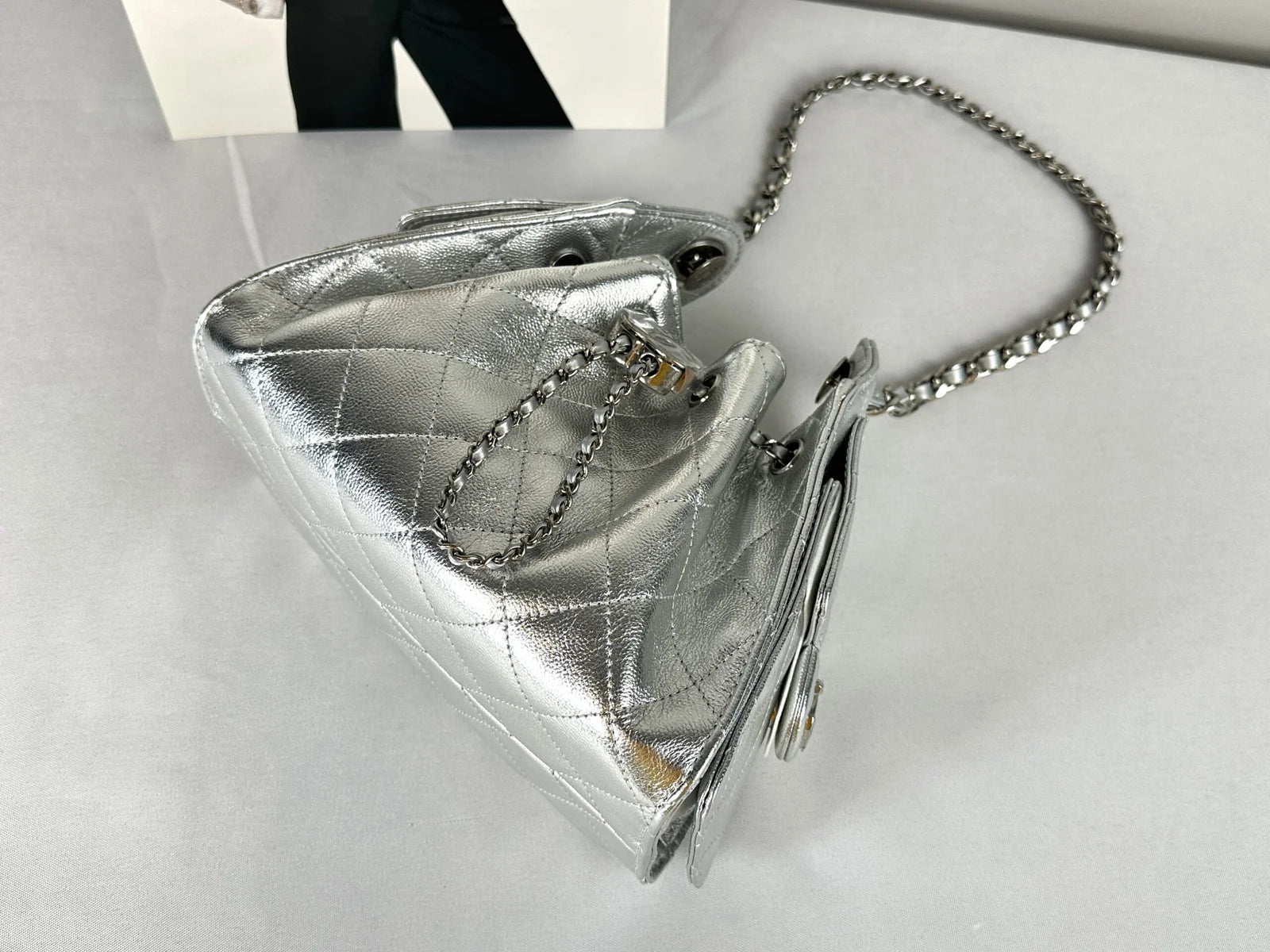 Chanel 26C Silver Caviar Mini 25 with Ruthenium Hardware