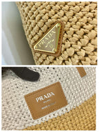 Prada Raffia Tote Bag Beige For Women 15in/38cm