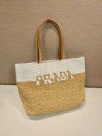 Prada Raffia Tote Bag Beige For Women 15in/38cm