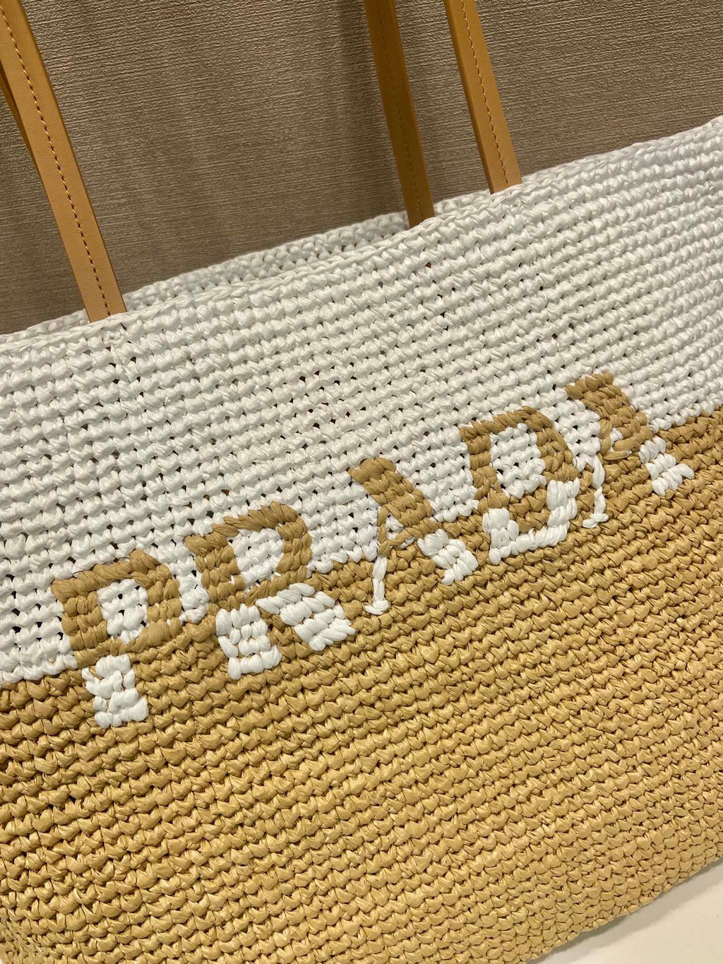 Prada Raffia Tote Bag Beige For Women 15in/38cm