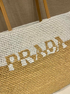 Prada Raffia Tote Bag Beige For Women 15in/38cm