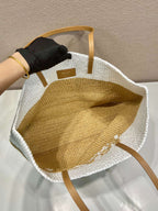 Prada Raffia Tote Bag Beige For Women 15in/38cm
