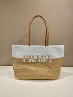 Prada Raffia Tote Bag Beige For Women 15in/38cm