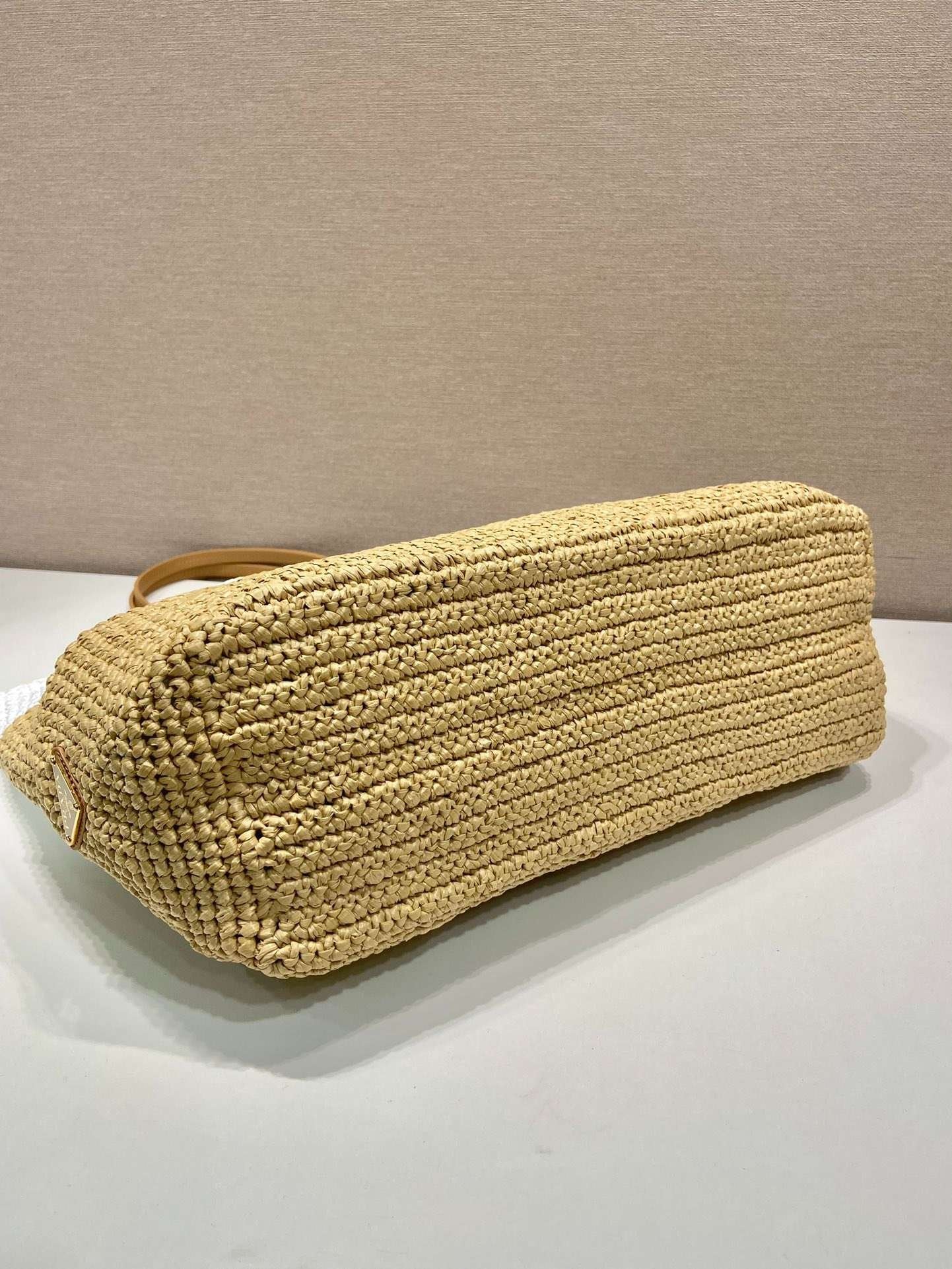Prada Raffia Tote Bag Beige For Women 15in/38cm