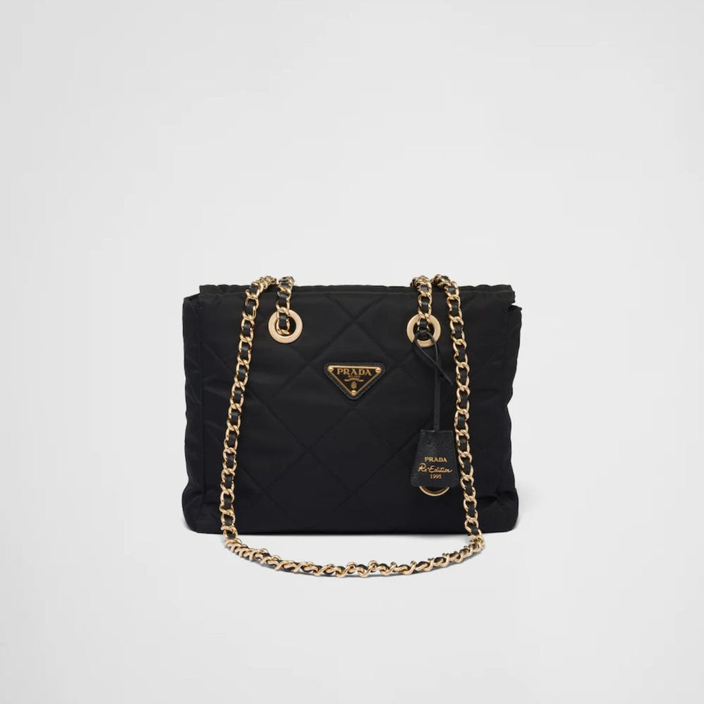 Prada Re-Edition 1995 Chaîne Re-Nylon Tote Black Bag For Women 25 Cm/ 9.8 Inches