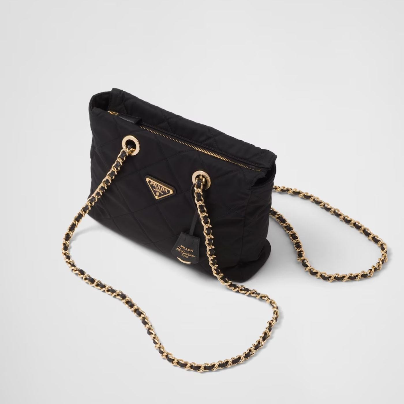 Prada Re-Edition 1995 Chaîne Re-Nylon Tote Black Bag For Women 25 Cm/ 9.8 Inches
