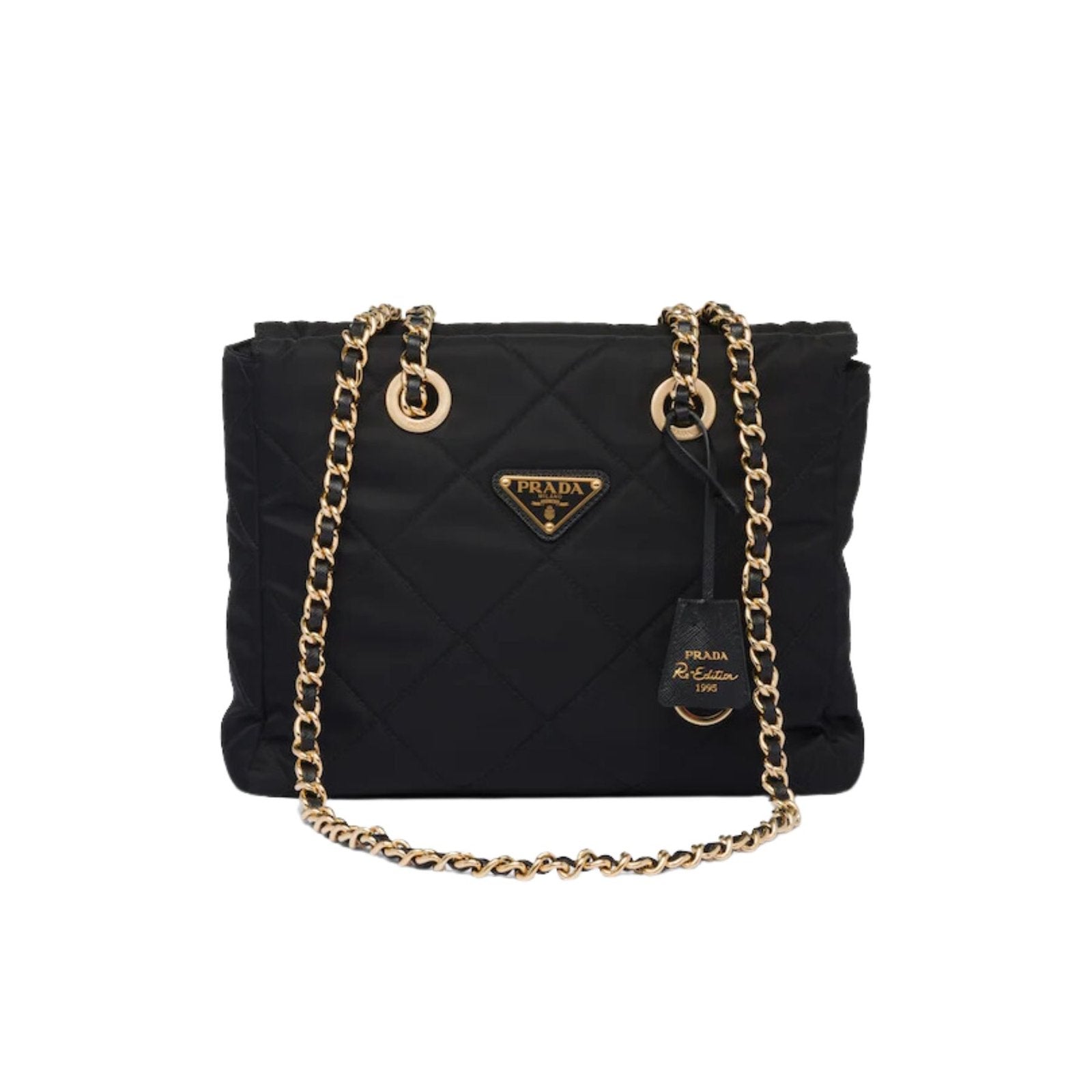 Prada Re-Edition 1995 Chaîne Re-Nylon Tote Black Bag For Women 25 Cm/ 9.8 Inches