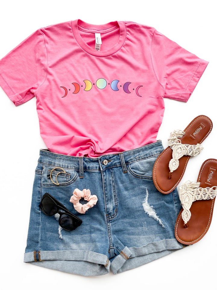 Rainbow Moon Phase Heather Blend Tee