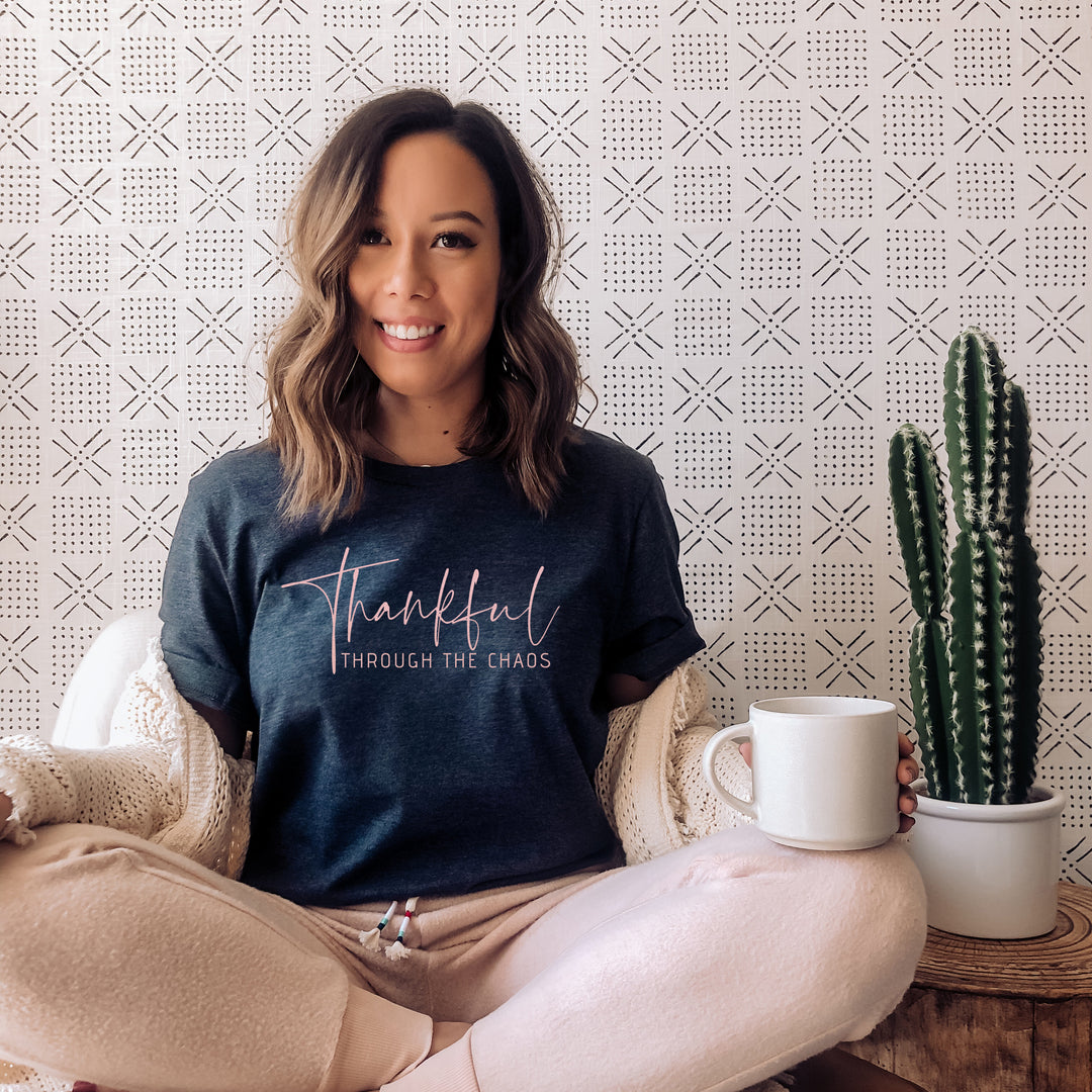 Thankful Through the Chaos Heather Blend Tee  |  Rose Gold Ink