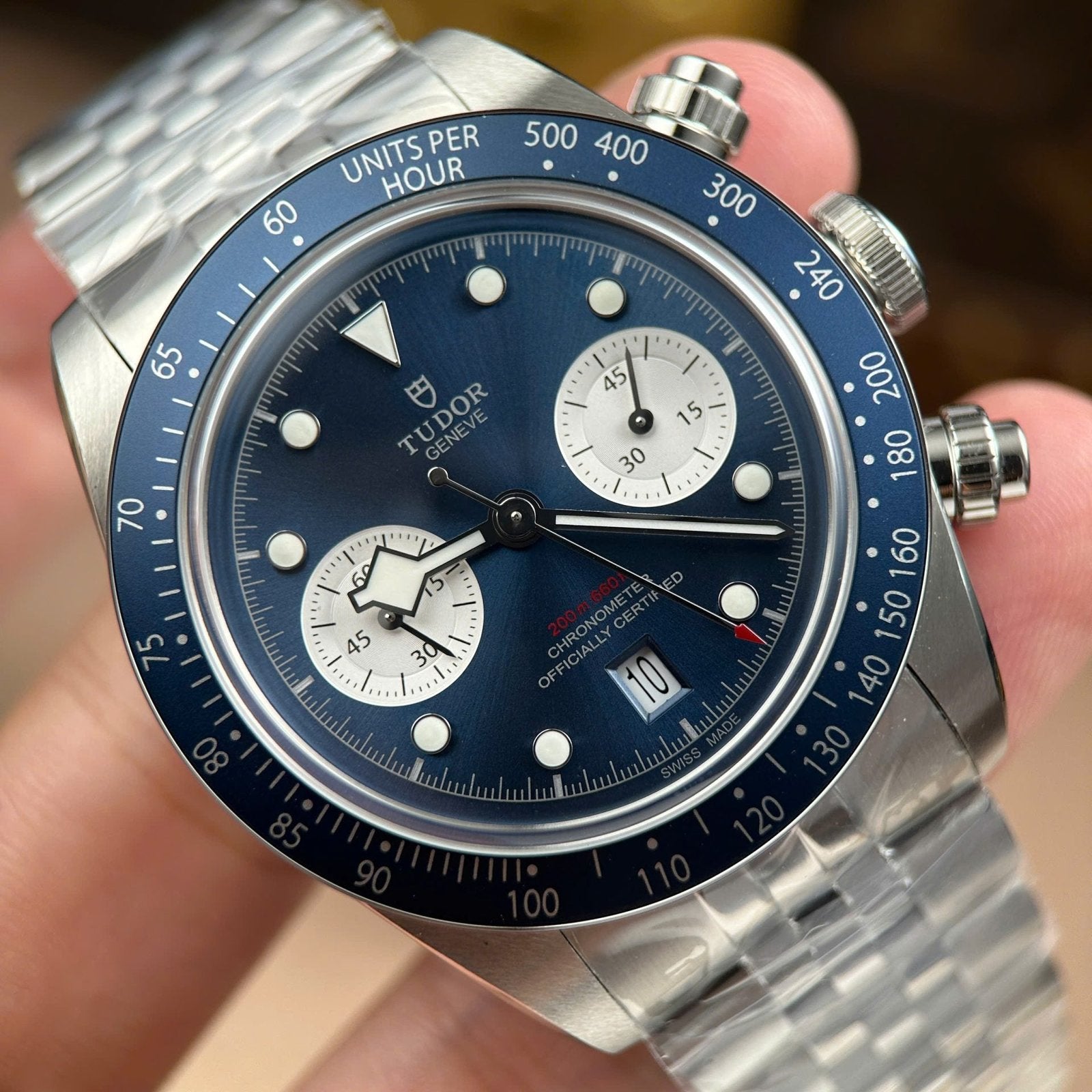 Tudor Black Bay Chronograph Watch Blue Dial Metal Wire 41mm