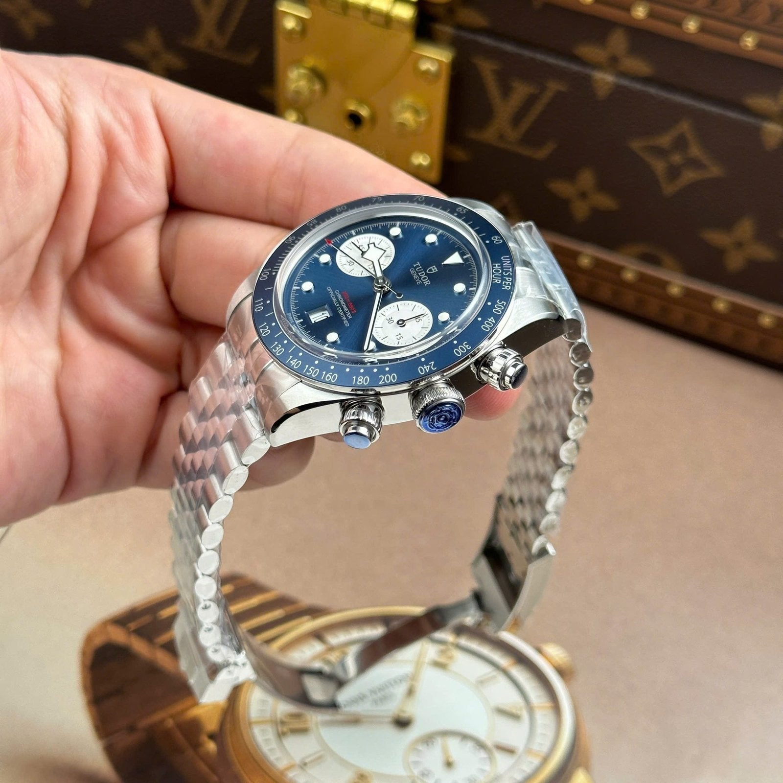 Tudor Black Bay Chronograph Watch Blue Dial Metal Wire 41mm