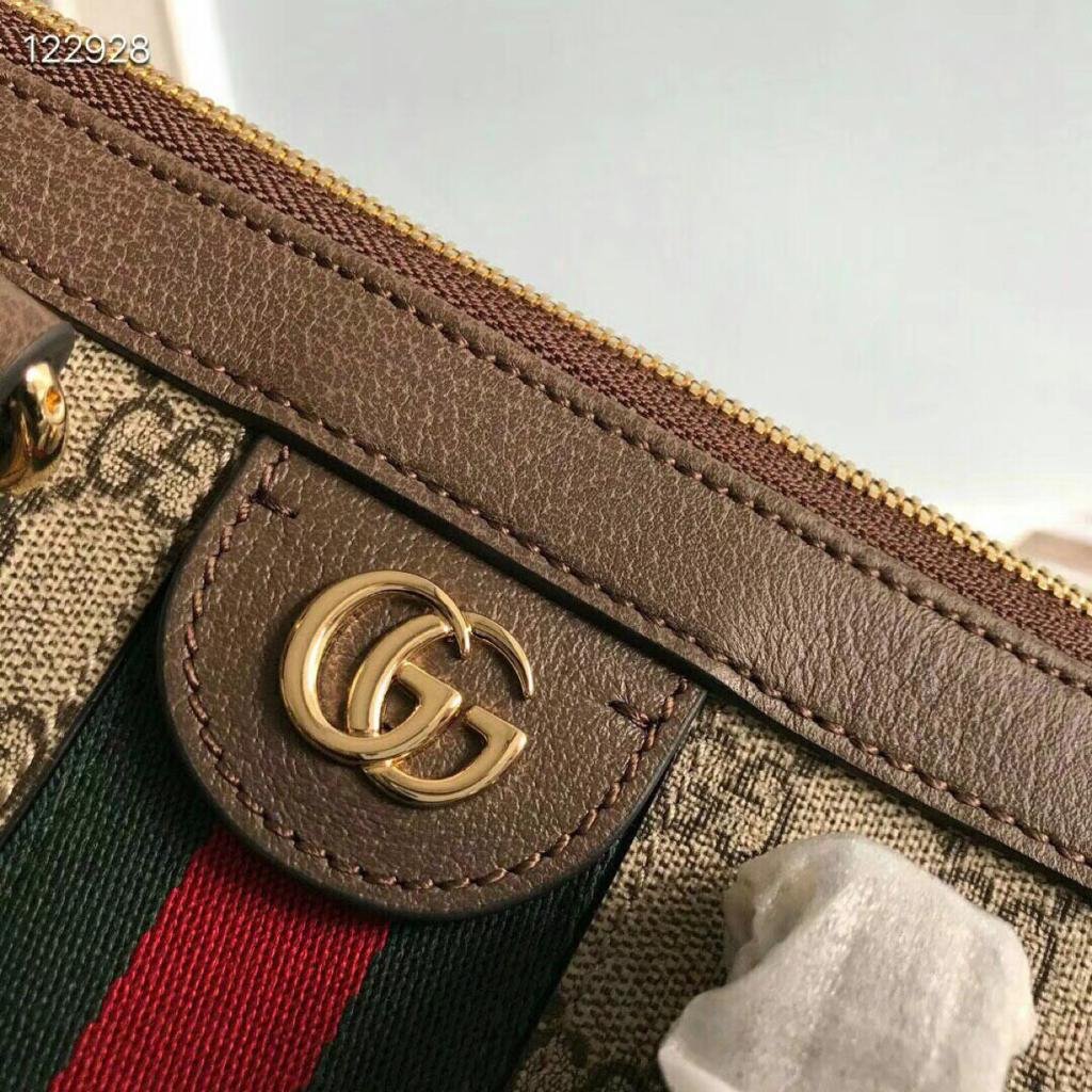 Gucci Ophidia GG Medium Tote Bag Beige/Ebony GG Supreme Canvas With Brown For Women 13in/33cm