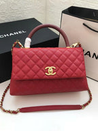 Chanel Coco Handle Quilted Lizard Handle Bag 30cm Caviar Leather Gold Hardware Spring/Summer Act 1 Collection, Red