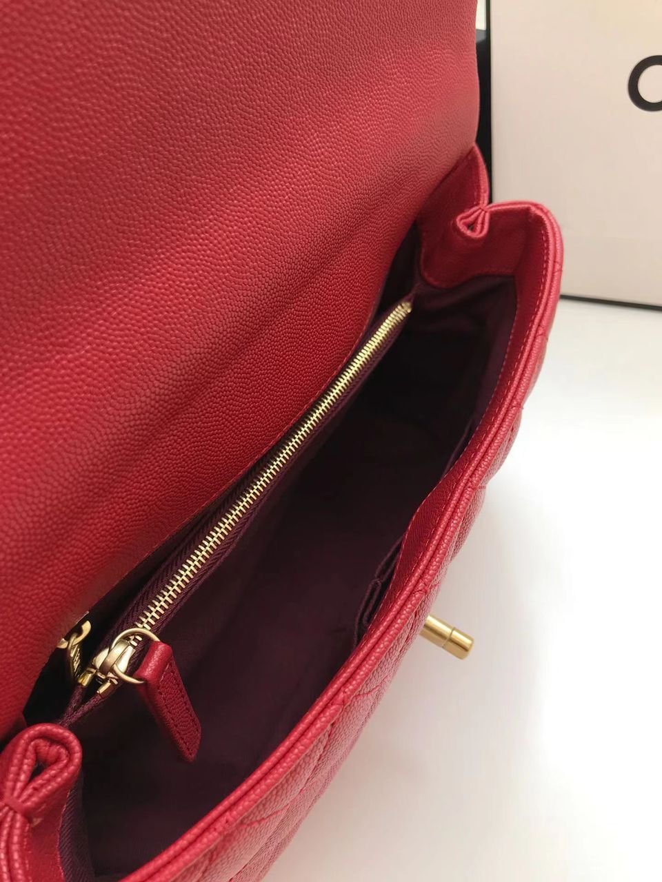 Chanel Coco Handle Quilted Lizard Handle Bag 30cm Caviar Leather Gold Hardware Spring/Summer Act 1 Collection, Red
