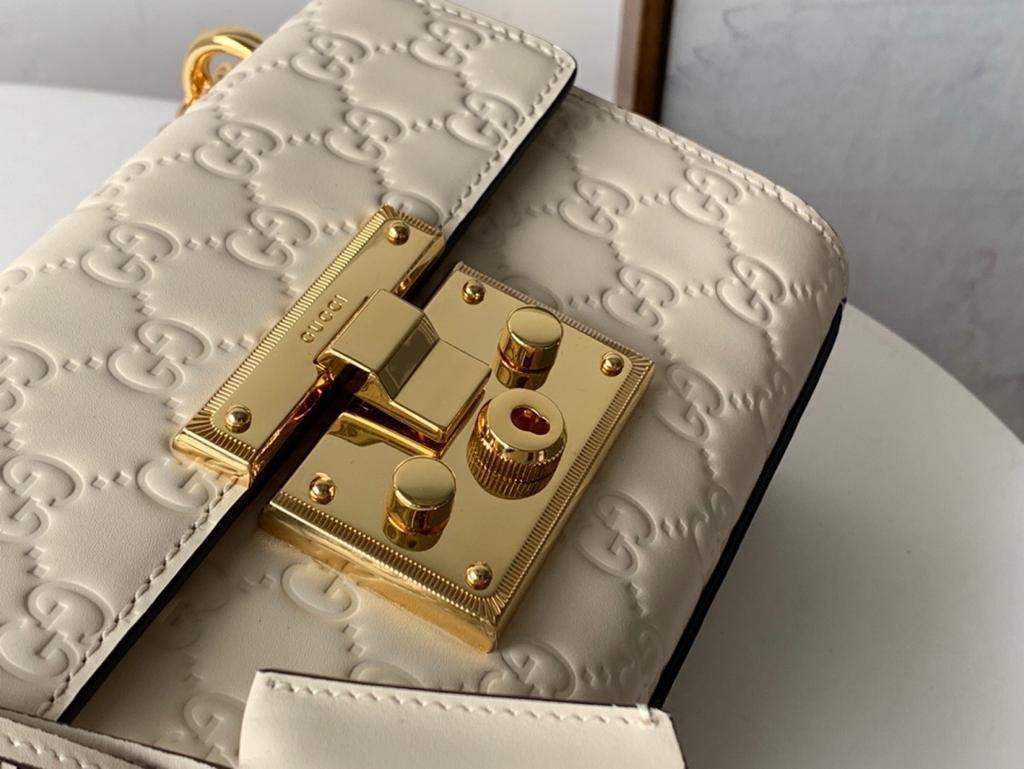 Gucci GG Embossed Padlock Shoulder Bag White Milky For Women 8in/20cm