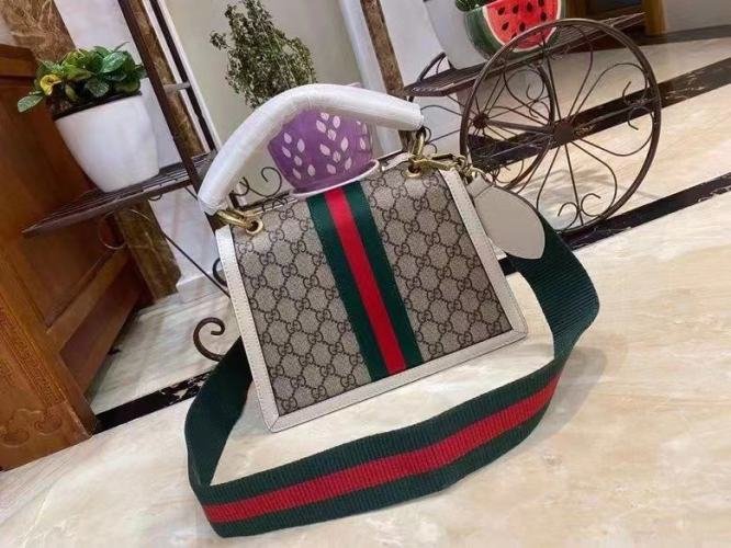 Gucci Queen Margaret GG Small Top Handle Bag Beige And Ebony GG Supreme Canvas For Women 10in/26cm