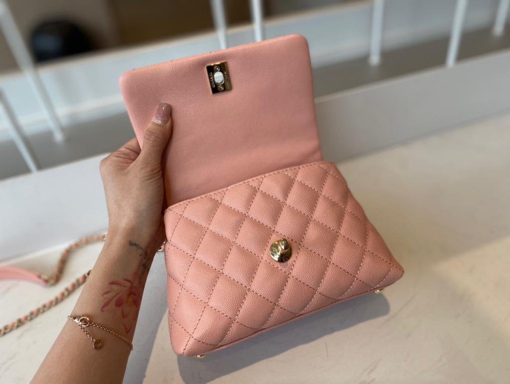 Chanel Flap Bag With Top Handle 19cm Pink