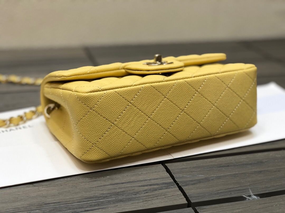 Chanel Classic Flap Bag 20cm Silver Hardware Caviar Leather Spring/Summer Collection Yellow