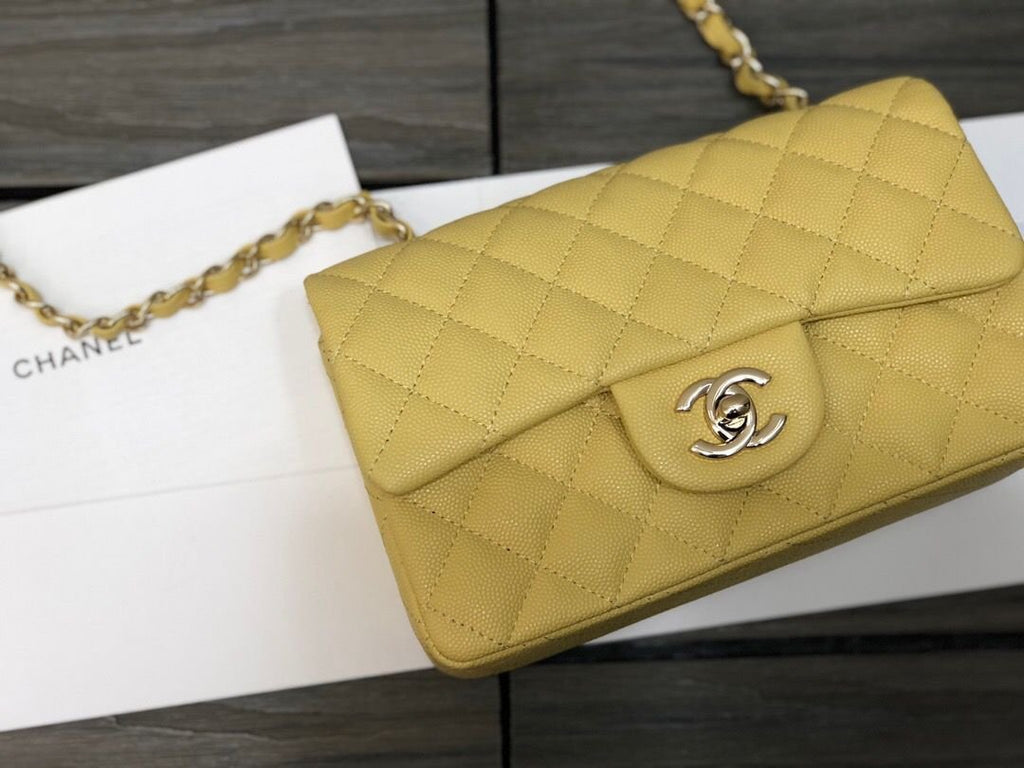 Chanel Classic Flap Bag 20cm Silver Hardware Caviar Leather Spring/Summer Collection Yellow
